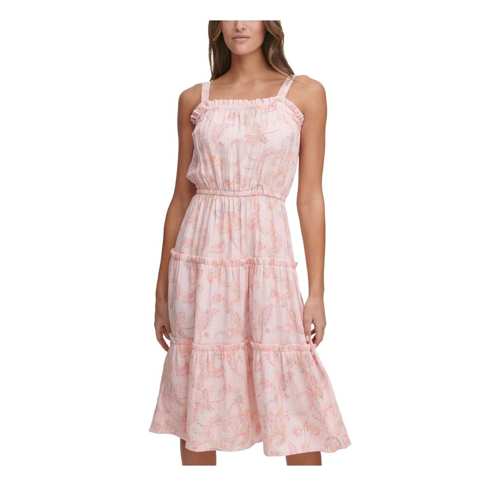 Tommy Hilfiger Pink Paisley Tiered Boho Sundress Sleeveless Midi Dress Size 8